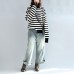 2021 fashion black white striped cotton knit tops plus size asymmetric design sweater