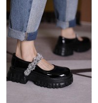 Black Flat Shoes Buckle Strap Platform Flat Shoes