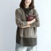 2021 new khaki grid knit tops fine casual long sleeve pullover false two pieces