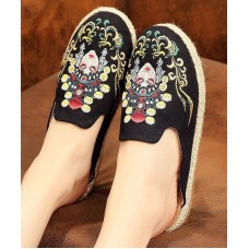 Black Embroideried Slippers Shoes