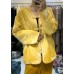 Vintage Yellow button V Neck Fine Cotton Filled coats Winter